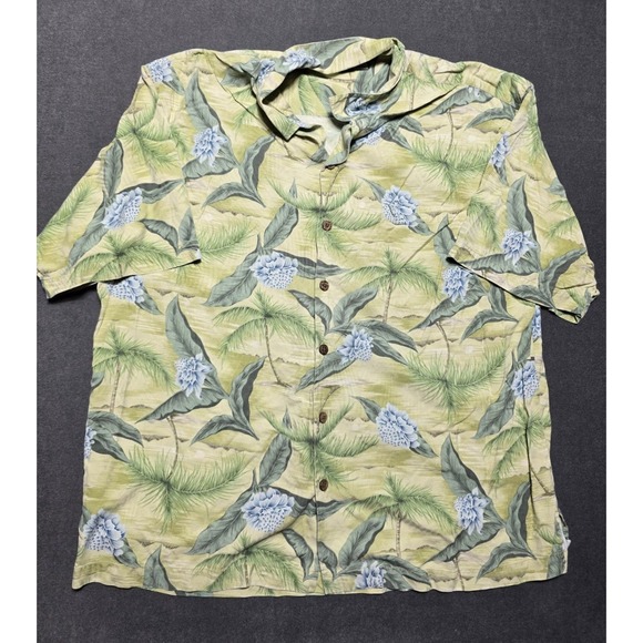 Tommy Bahama Shirt Mens XL Button Up Floral‎ Blue Silk Camp Hawaiian Casual AOP - Picture 1 of 5